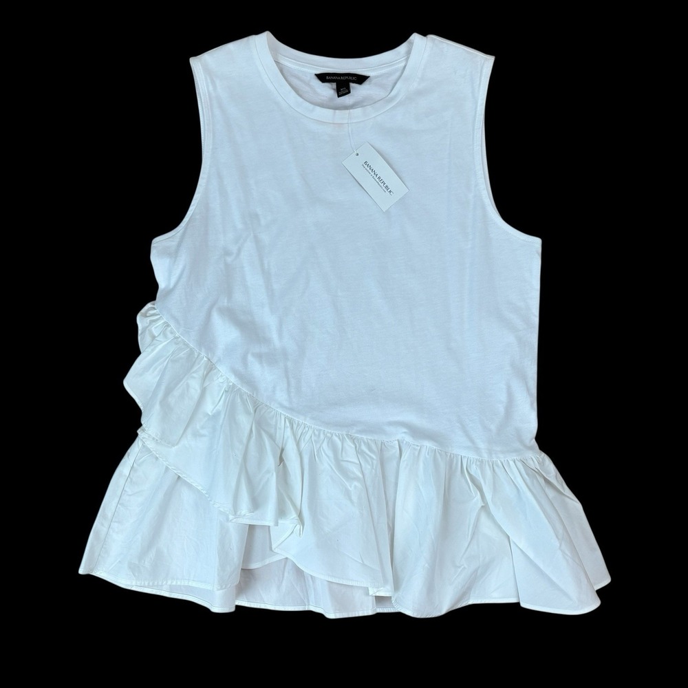 NWT Banana Republic Ruffle Hem Couture Tee Cotton Poplin Ruffle Sz XS Sleeveless